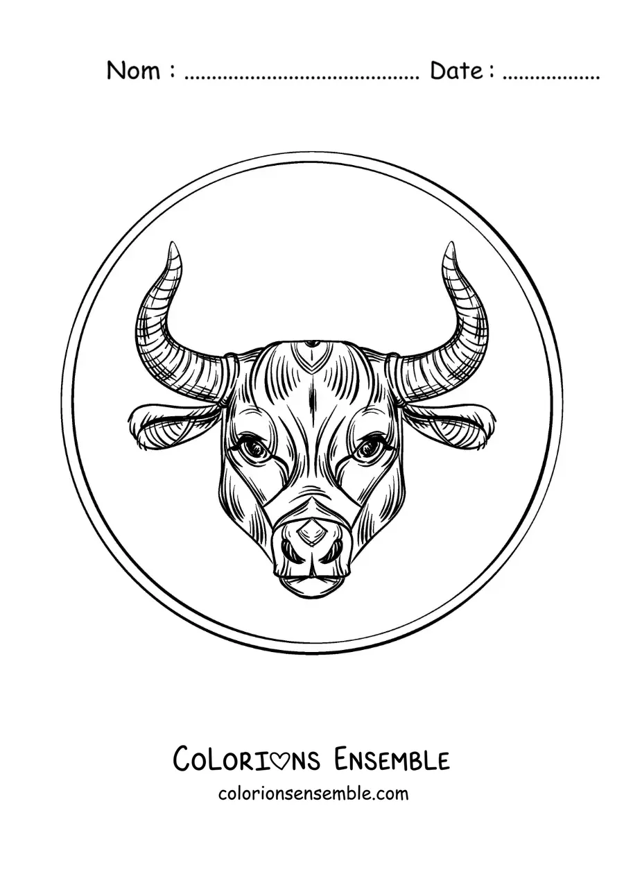 Image à colorier d’un taureau du signe du Taureau réaliste