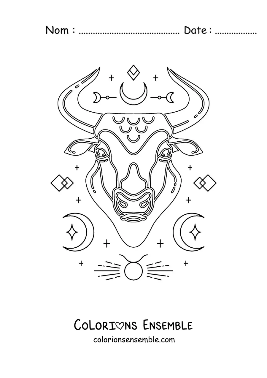 Image à colorier des symboles du Taureau, le signe du zodiaque