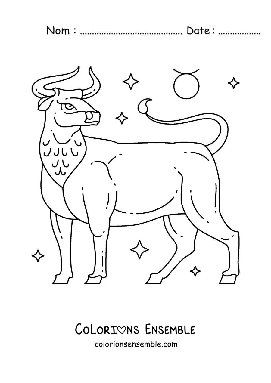 Image à colorier du taureau du signe du Taureau et de son symbole