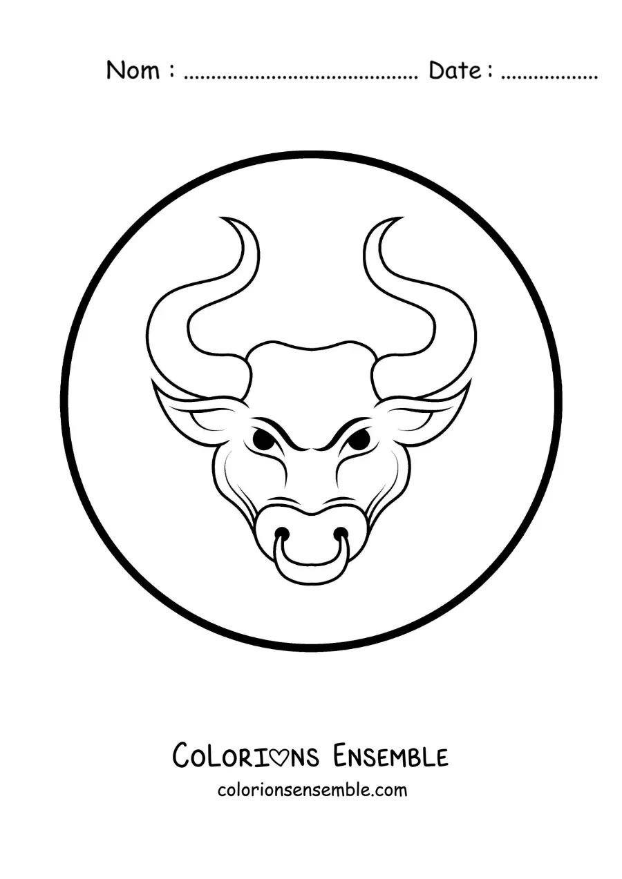 Image à colorier d’un taureau du signe du Taureau en dessin animé facile