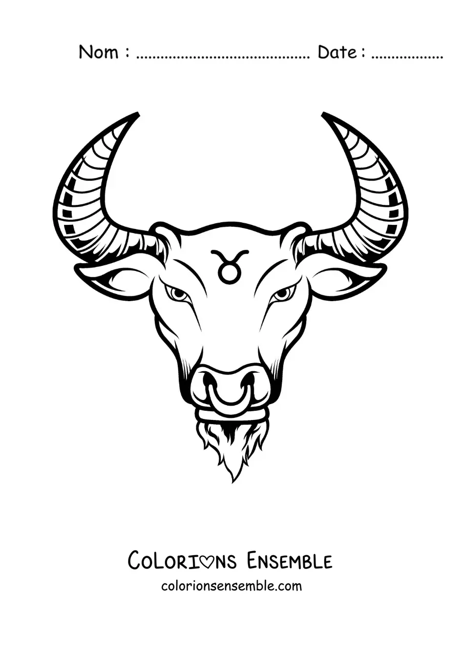 Image à colorier du taureau du signe du Taureau réaliste et de son symbole