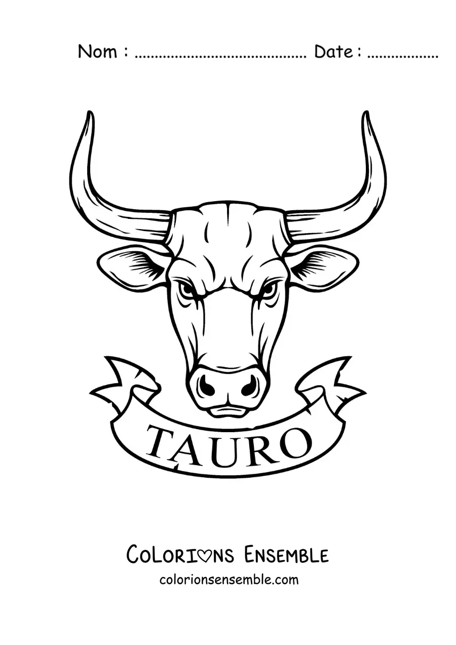 Image à colorier d’un taureau du Taureau avec le nom du signe