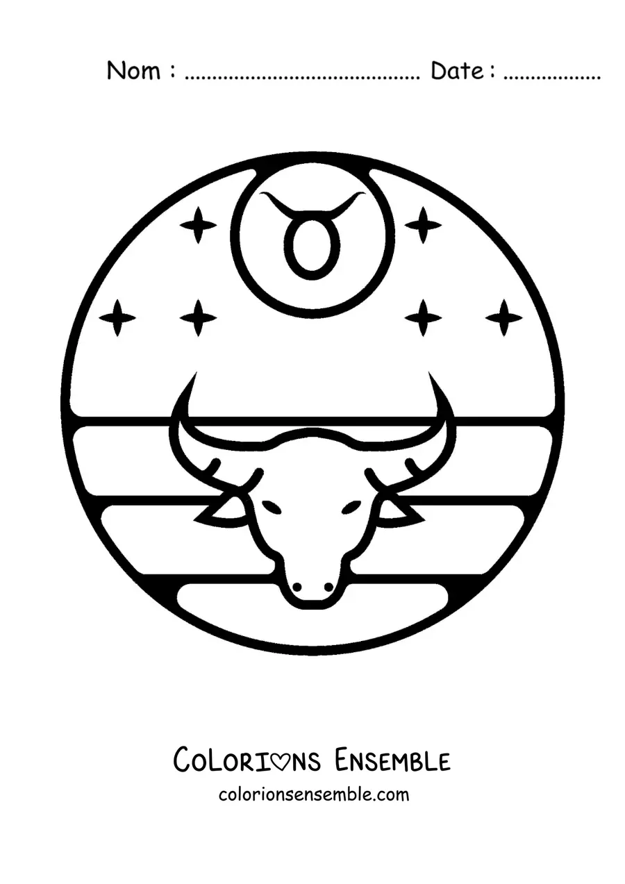 Image à colorier d’un taureau du Taureau avec le symbole du signe
