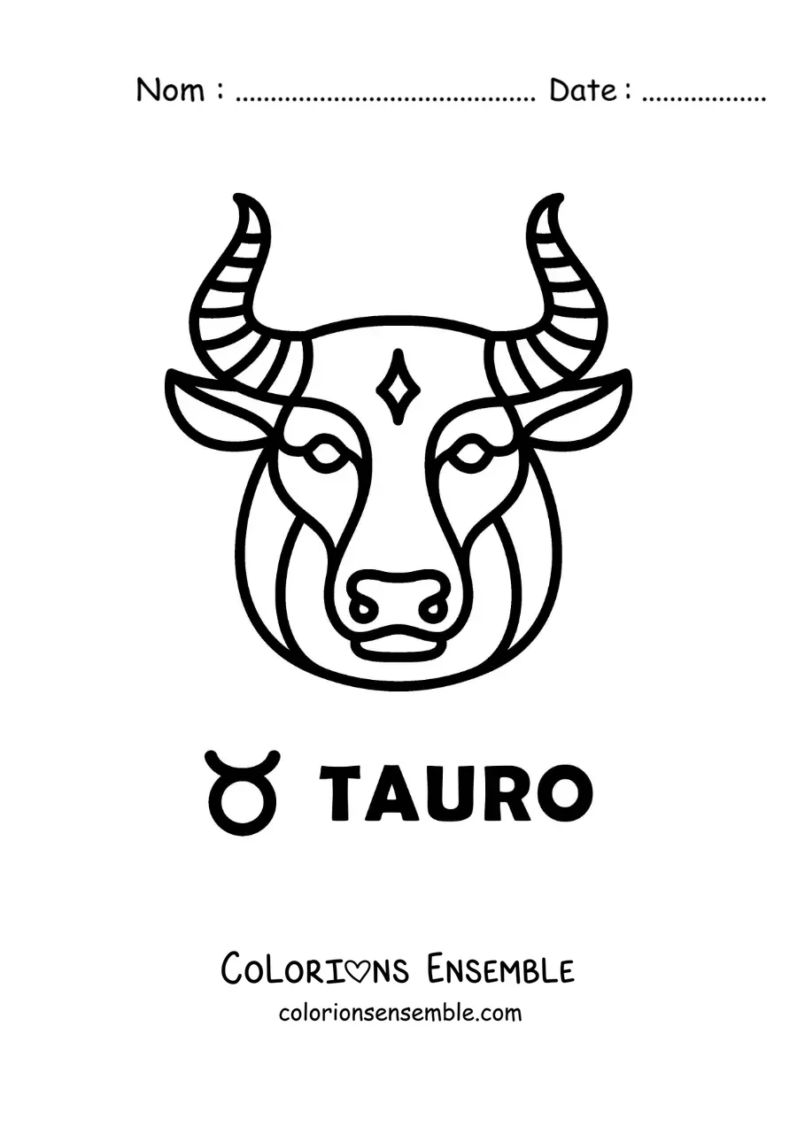 Image à colorier d’un taureau du Taureau facile avec le symbole du signe