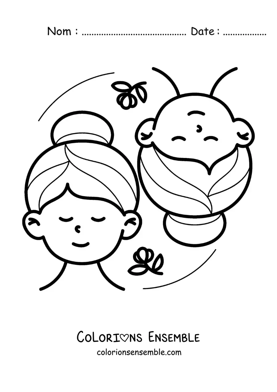 Image à colorier de filles du signe des Gémeaux en dessin animé avec des fleurs