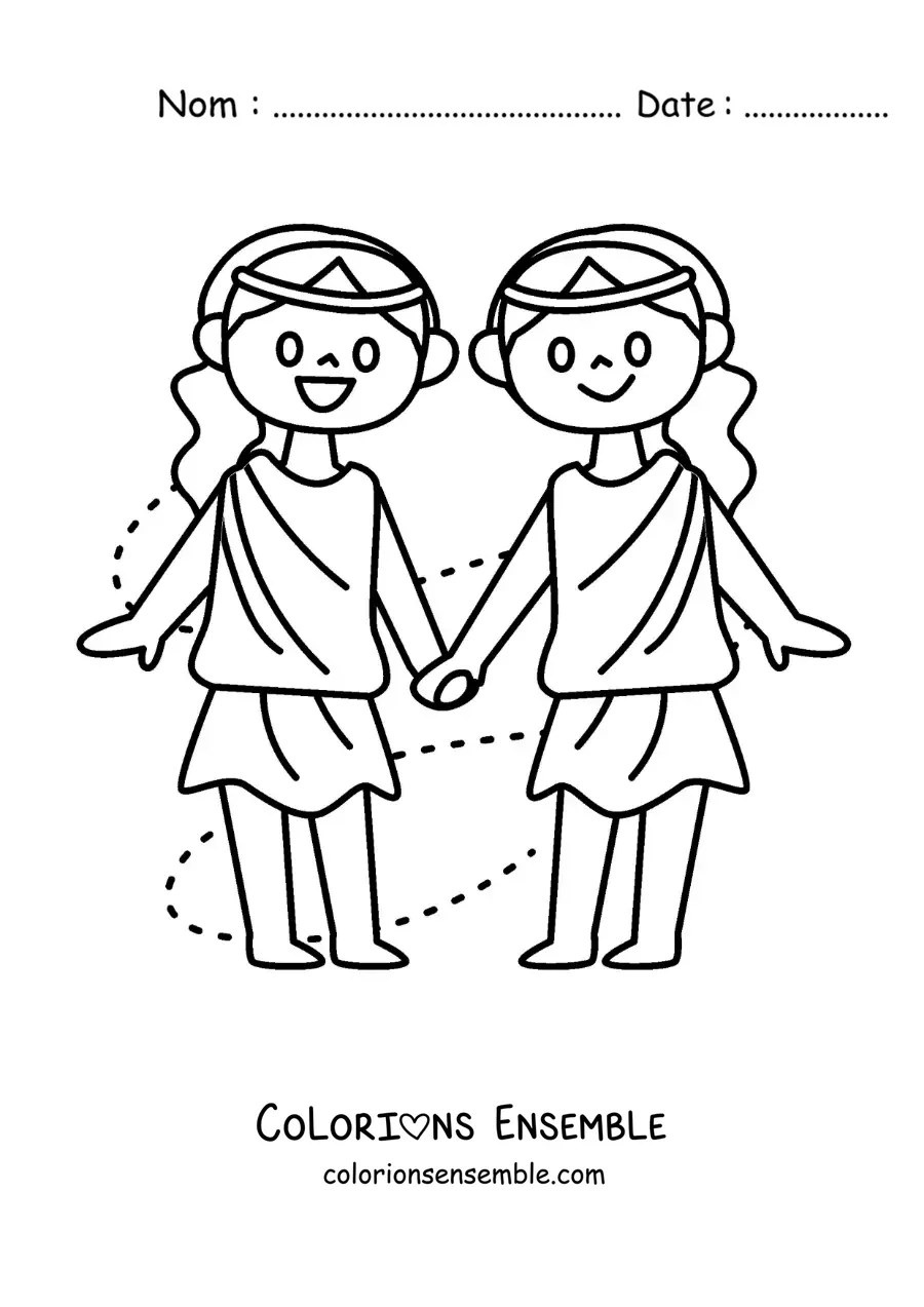 Image à colorier de filles du signe des Gémeaux facile