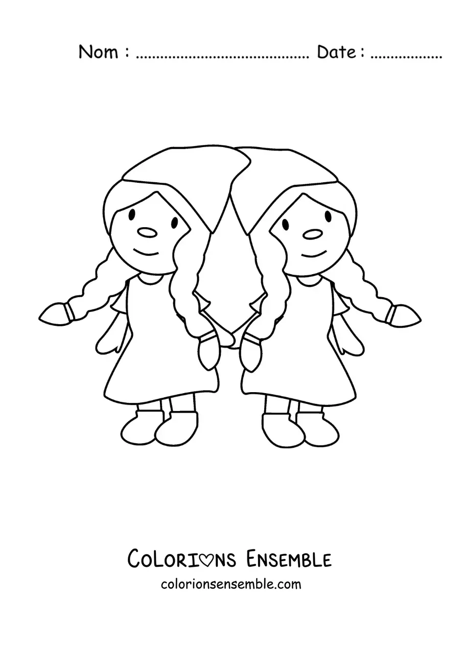 Image à colorier de gnomes en dessin animé du signe des Gémeaux