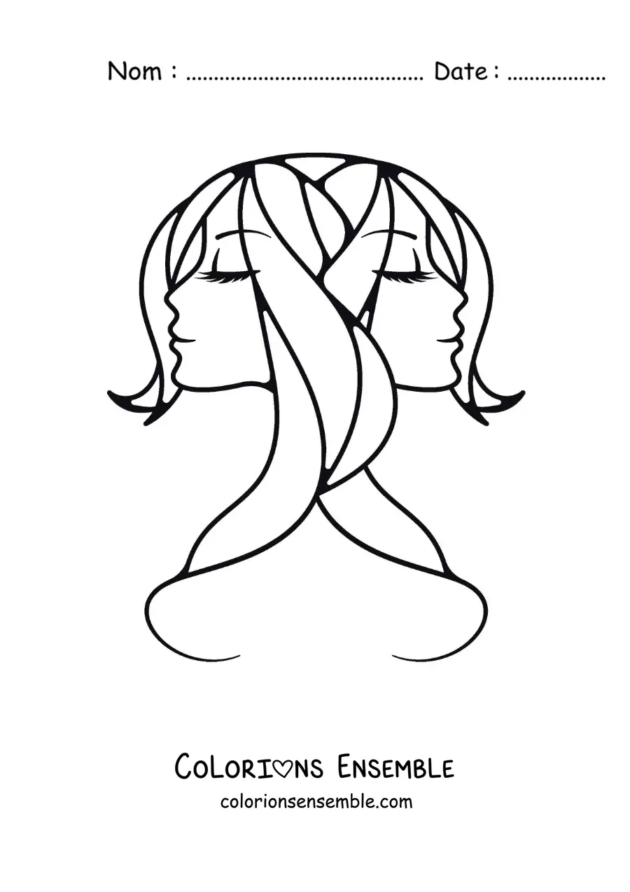Image à colorier du visage des jumelles des Gémeaux