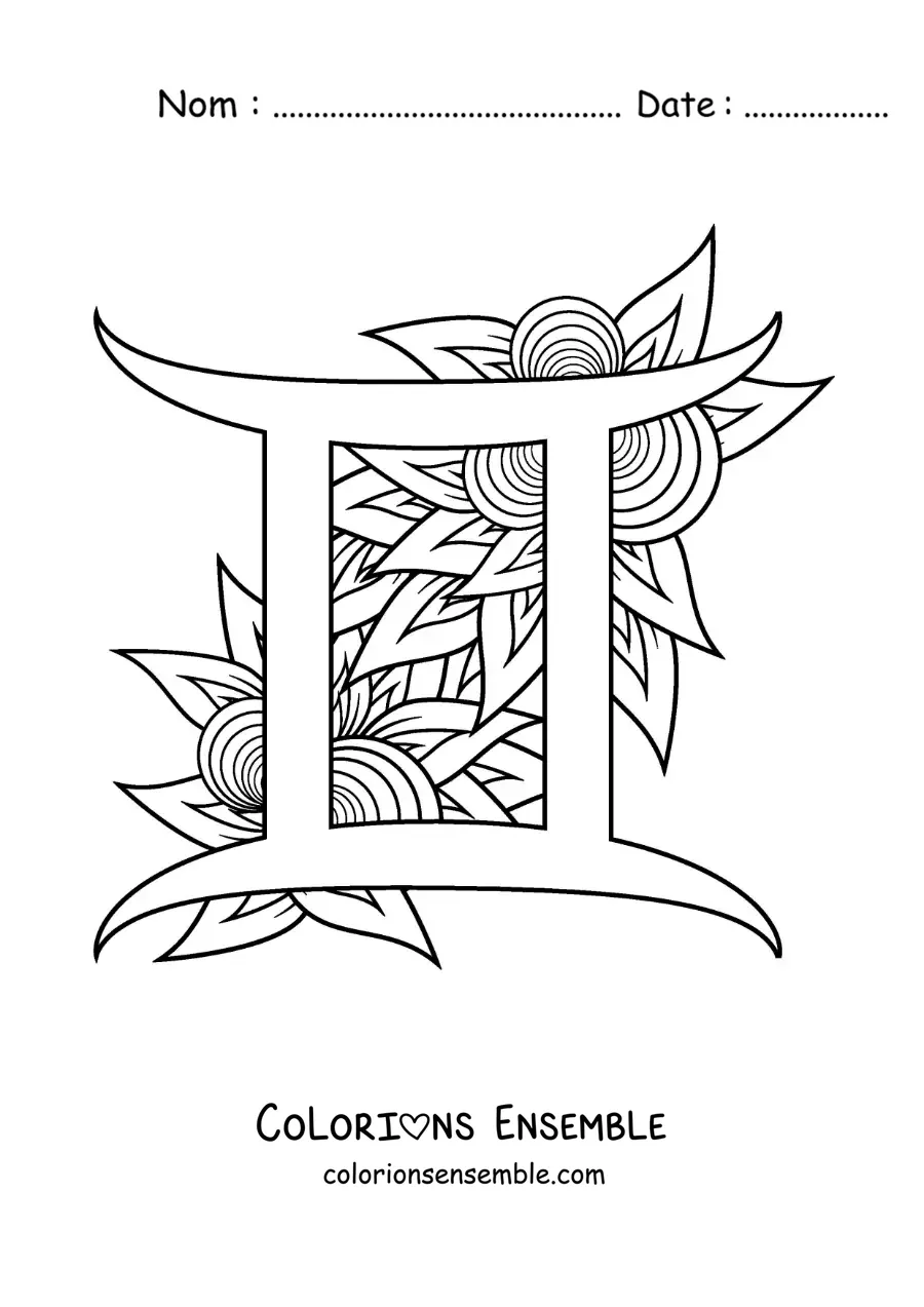 Image à colorier du symbole du signe des Gémeaux grand