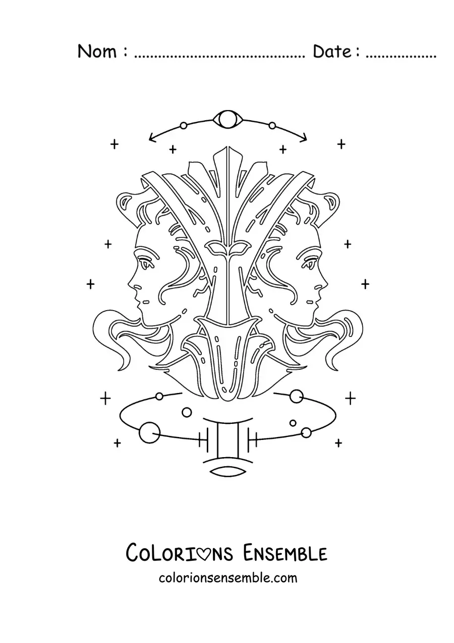 Image à colorier des jumeaux des Gémeaux avec leur signe