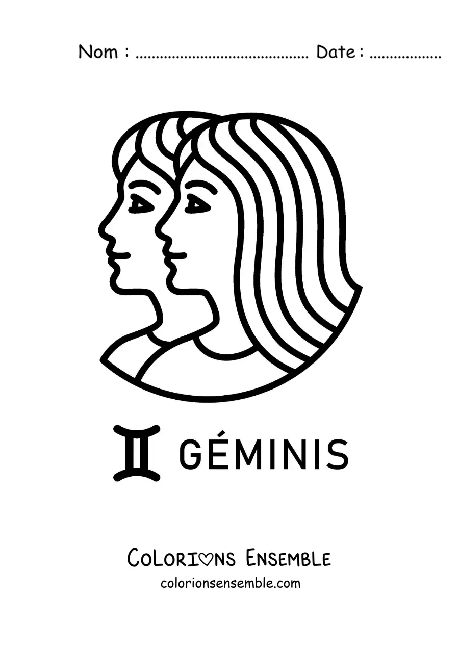 Image à colorier du visage de deux filles du signe des Gémeaux facile
