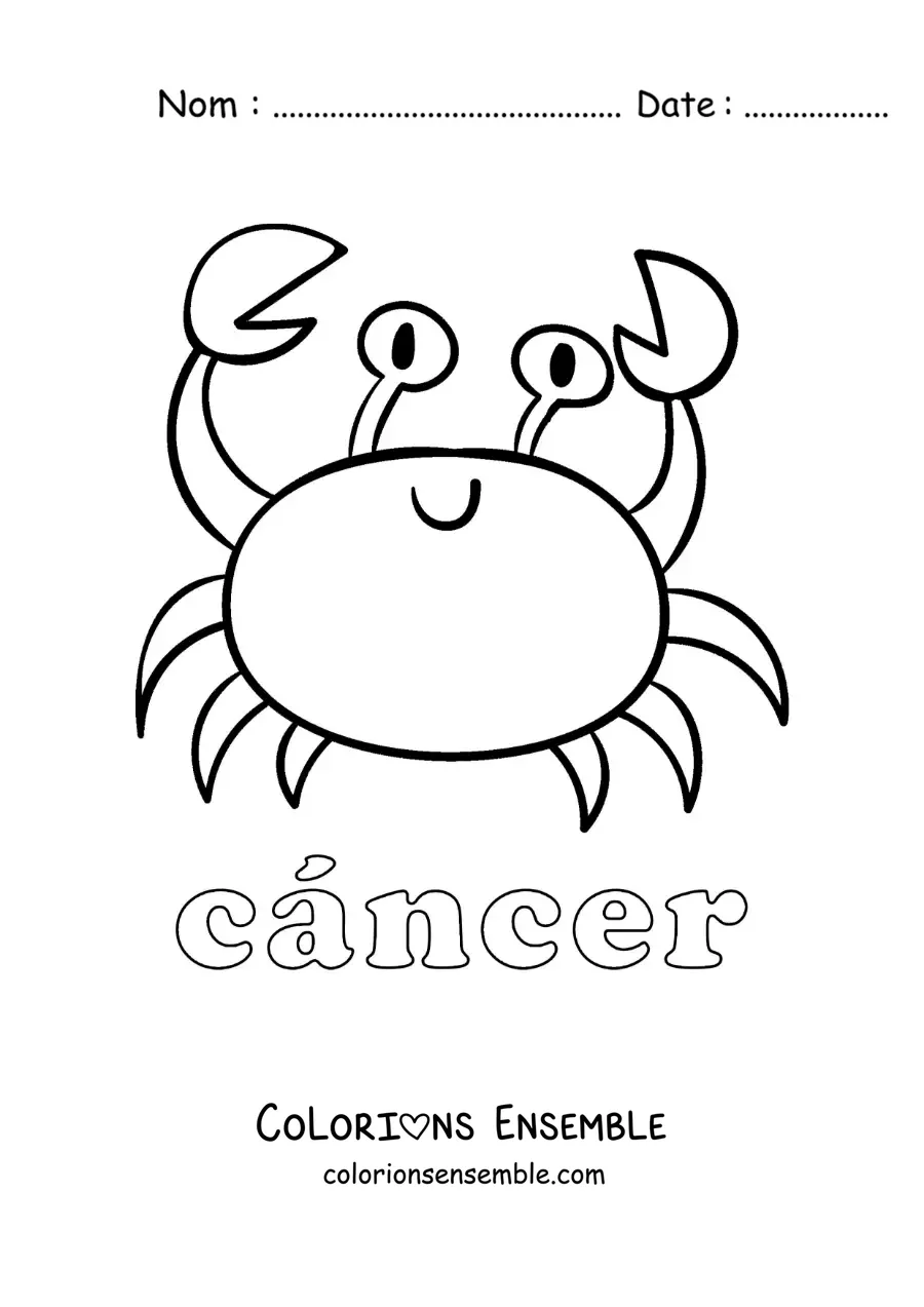 Image à colorier d’un crabe du signe du Cancer en dessin animé