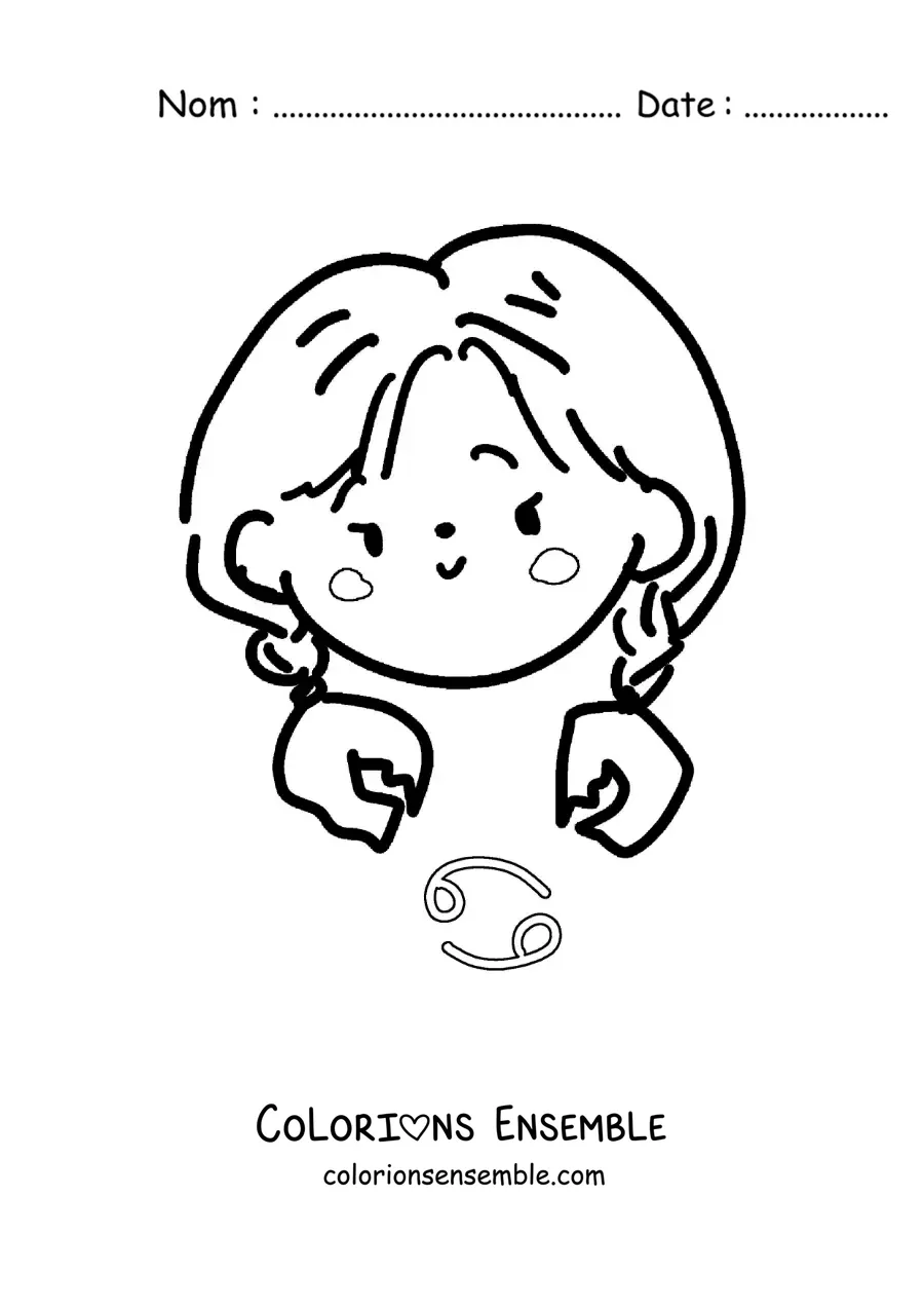 Image à colorier d’une fille du signe du Cancer kawaii