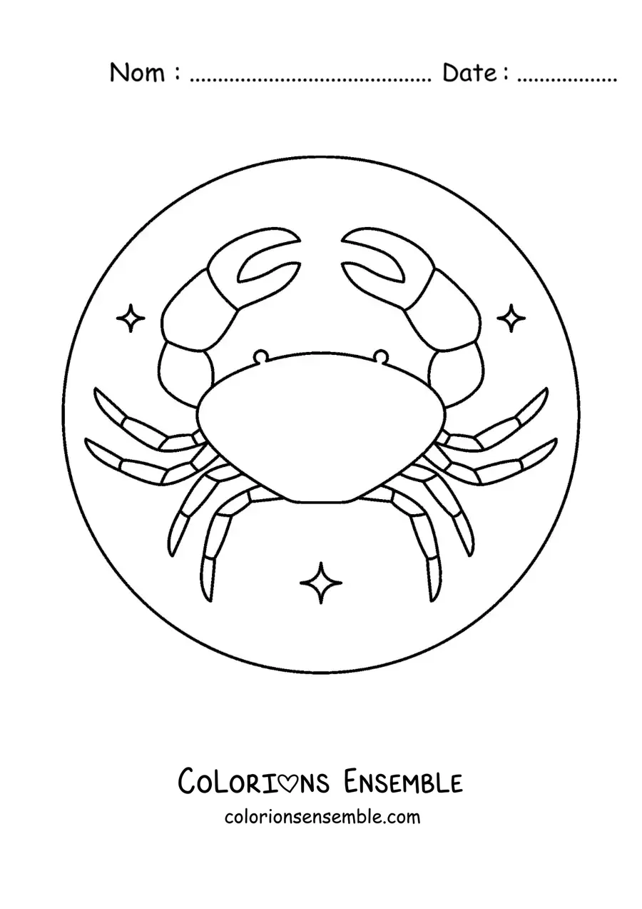 Image à colorier d’un crabe du signe du Cancer facile