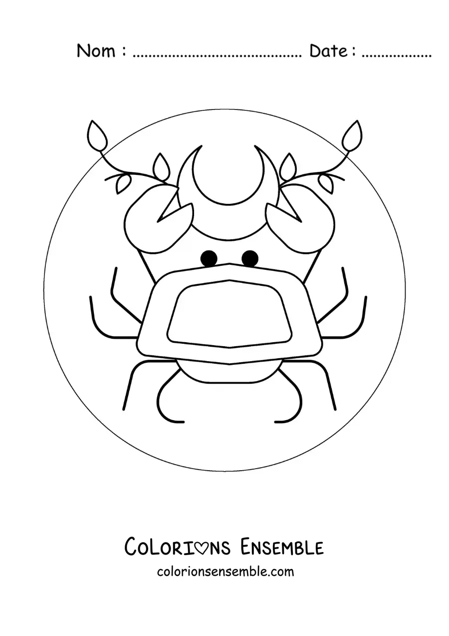 Image à colorier d’un crabe du signe du Cancer avec une lune