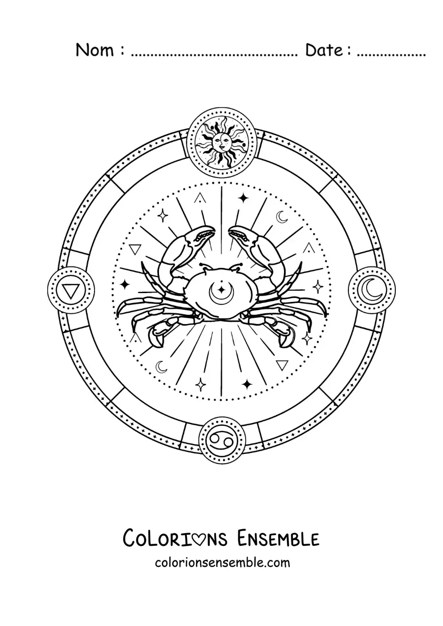 Image à colorier des symboles du signe du zodiaque Cancer