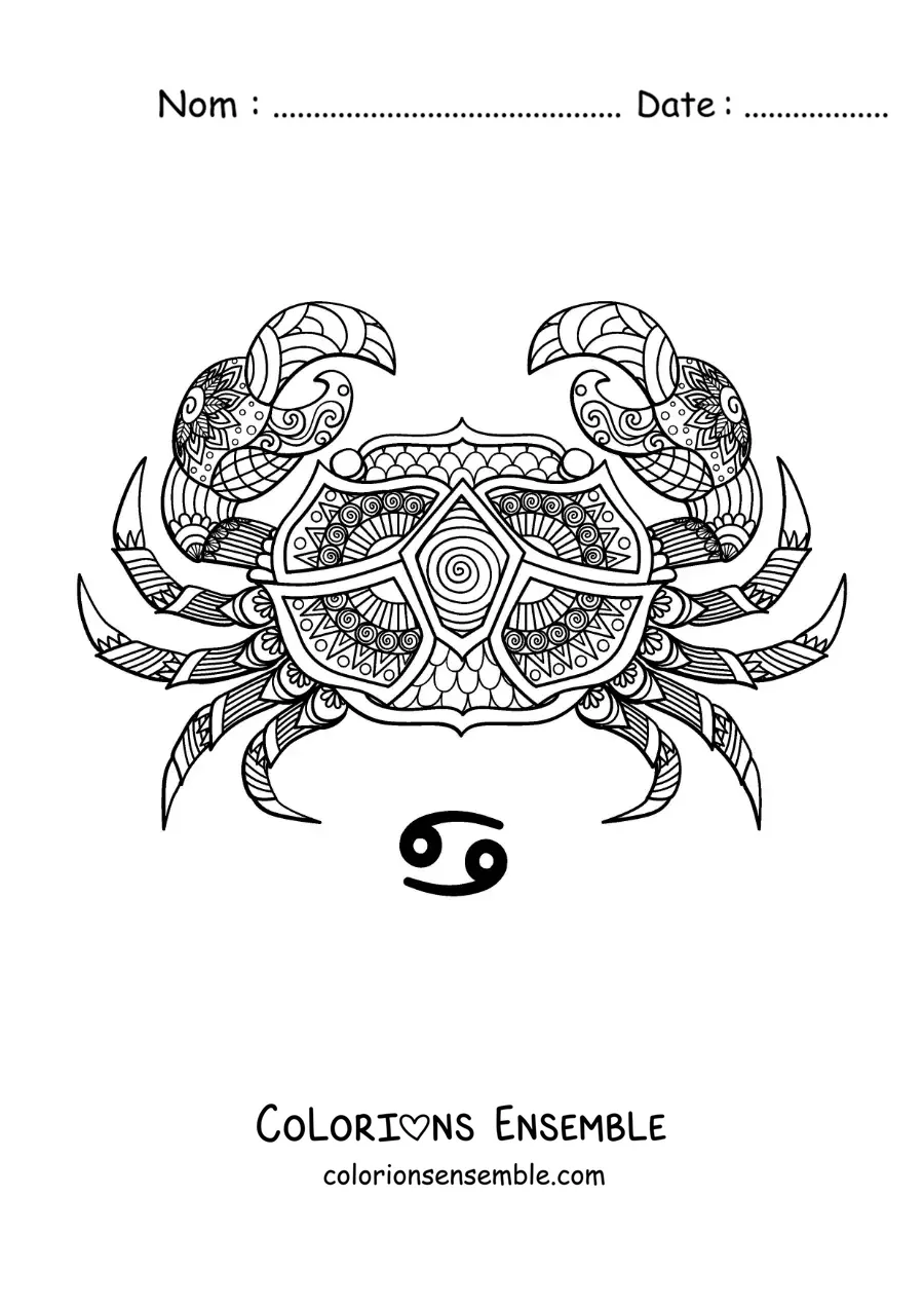 Image à colorier d’un mandala du signe du Cancer