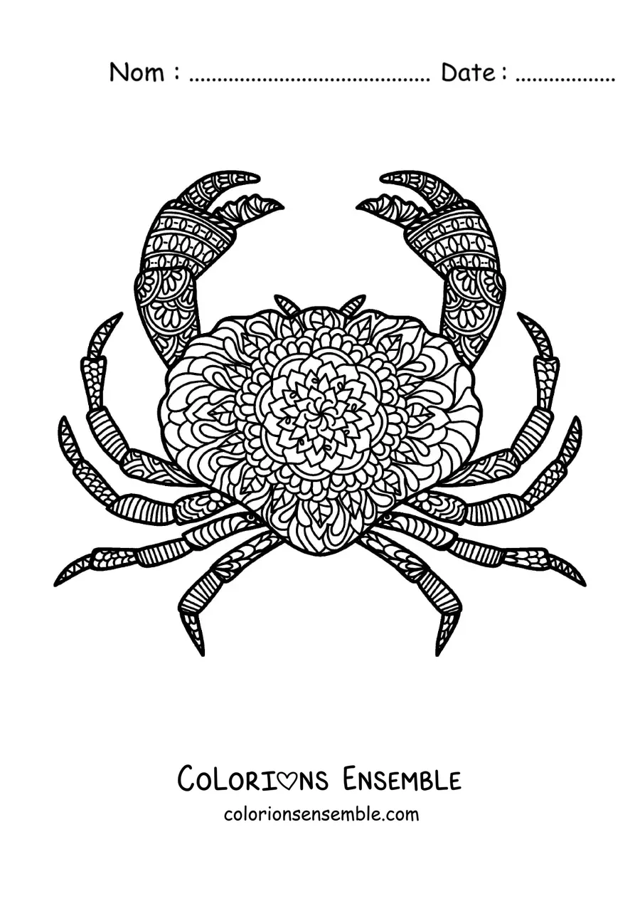 Image à colorier d’un mandala de crabe du signe du zodiaque Cancer