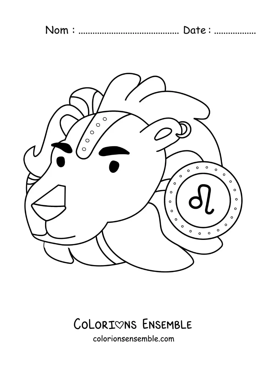 Image à colorier du signe du Lion animé avec son symbole