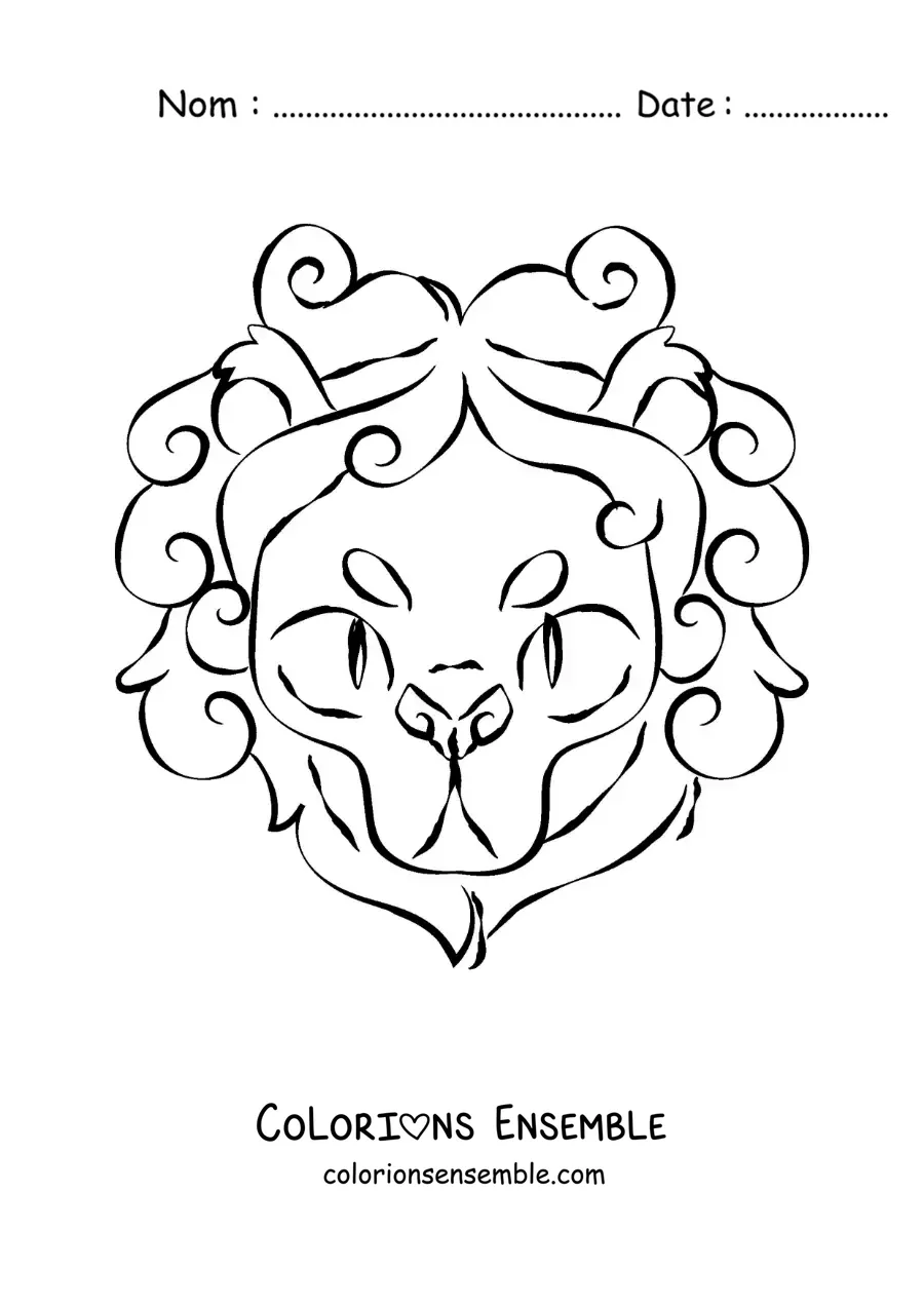 Image à colorier d’une tête de lion du signe du Lion animé