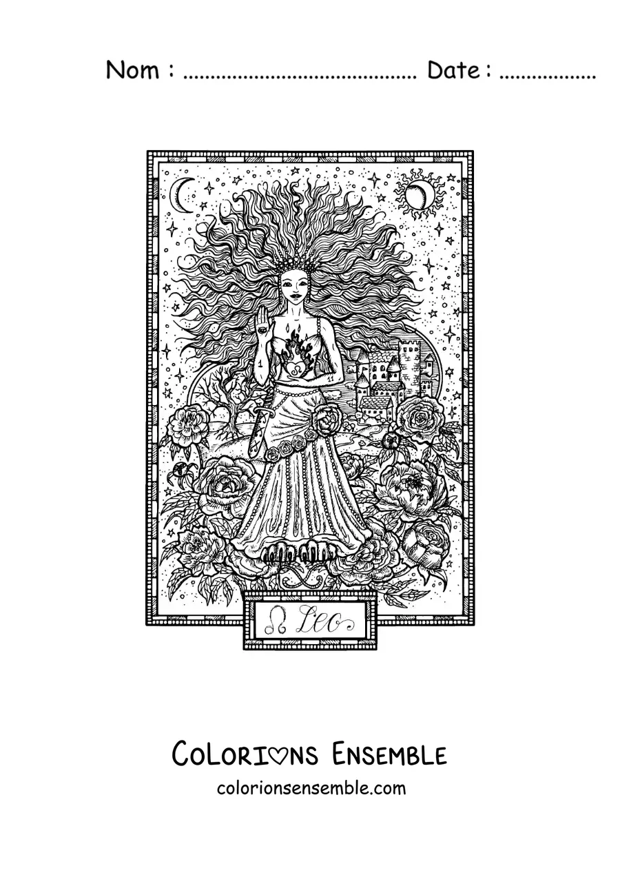 Image à colorier d’une carte du signe du Lion