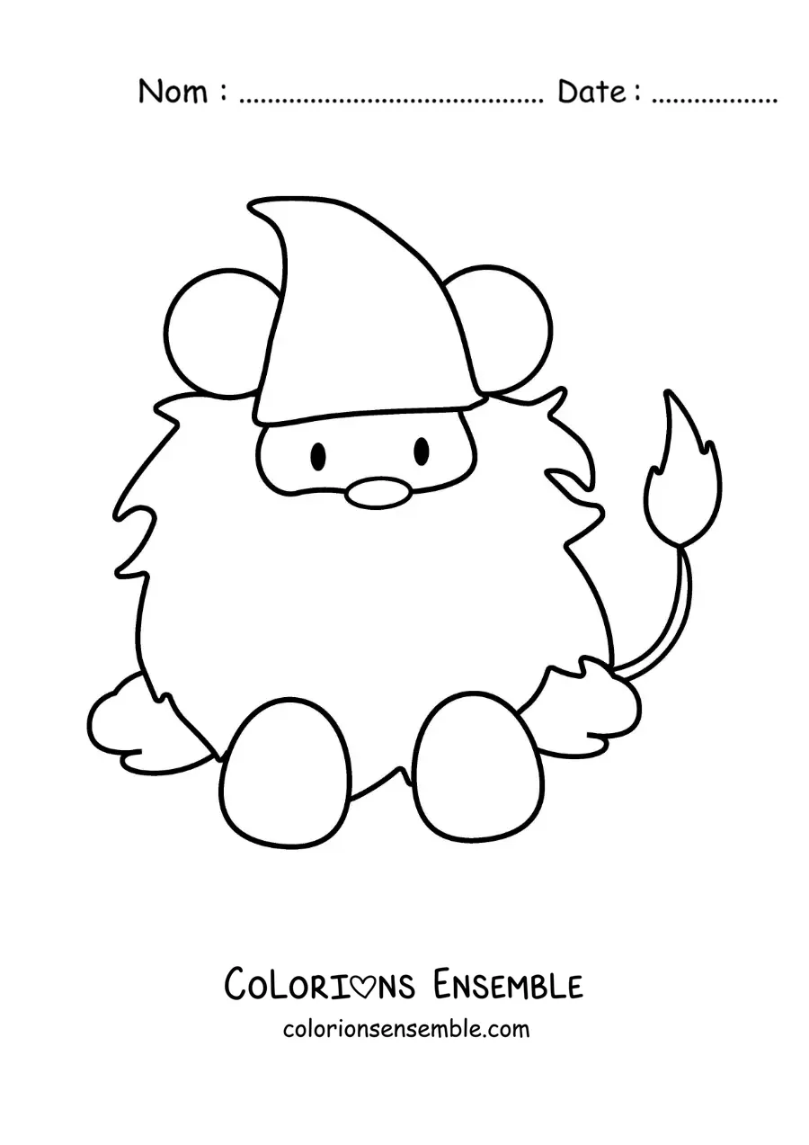 Image à colorier d’un gnome kawaii animé du signe du Lion