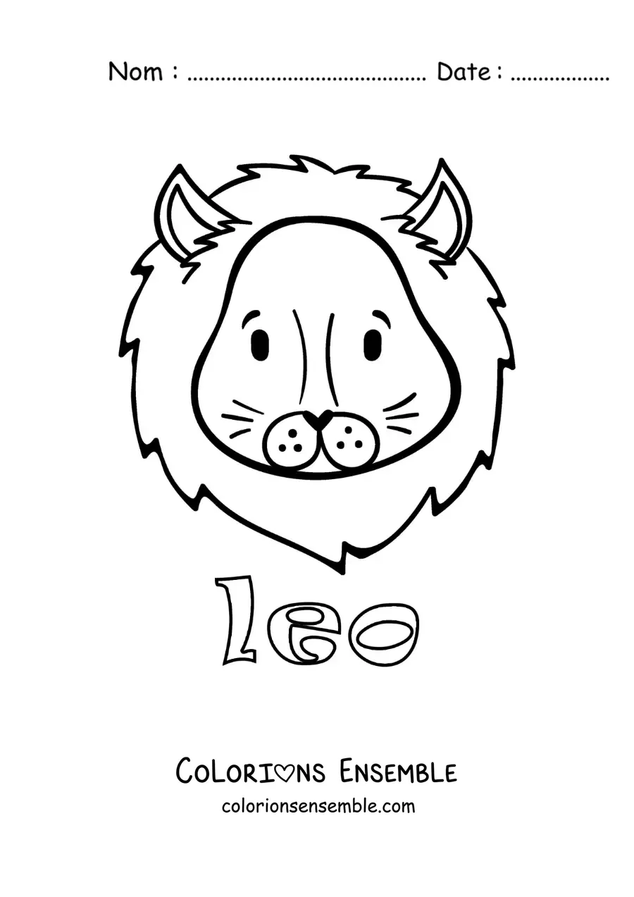 Image à colorier du lion du Lion animé avec le nom du signe