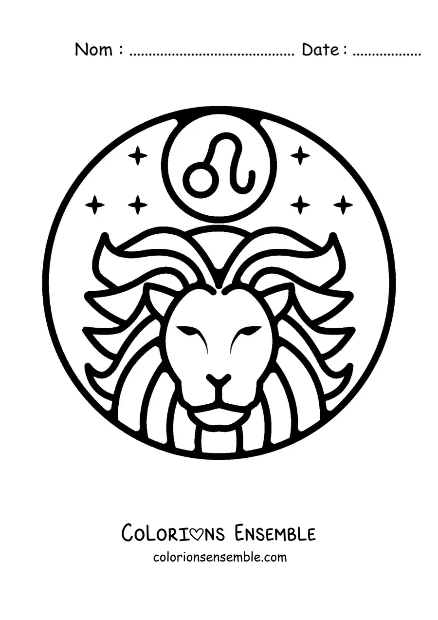 Image à colorier du lion du Lion, facile, avec le symbole du signe du zodiaque