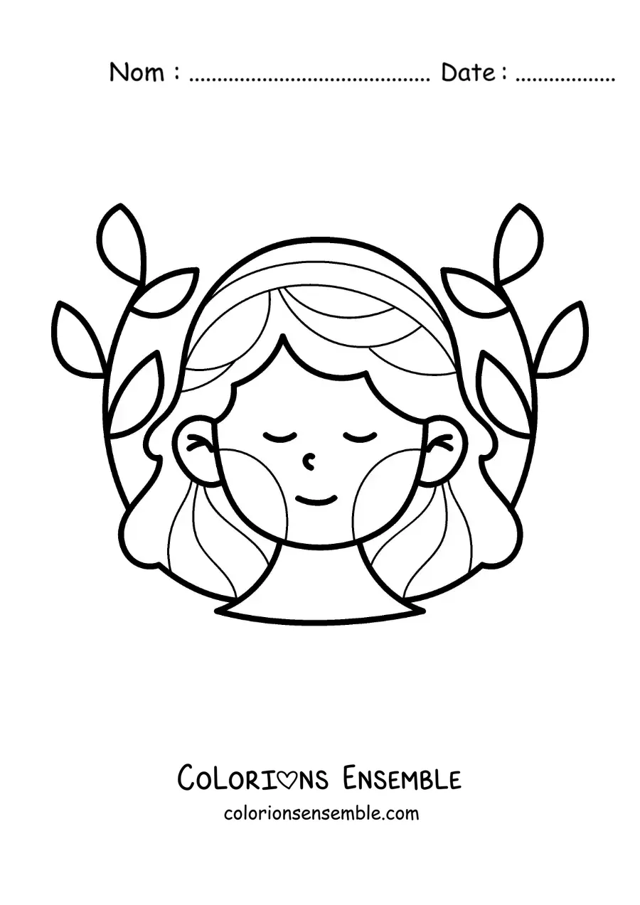 Image à colorier d’une femme animée du signe de la Vierge avec des plantes