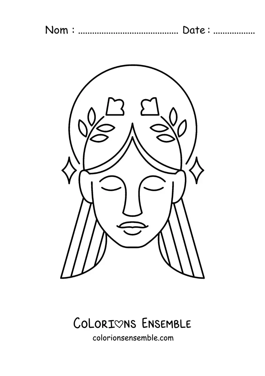 Image à colorier d’une femme du signe de la Vierge avec une couronne de fleurs