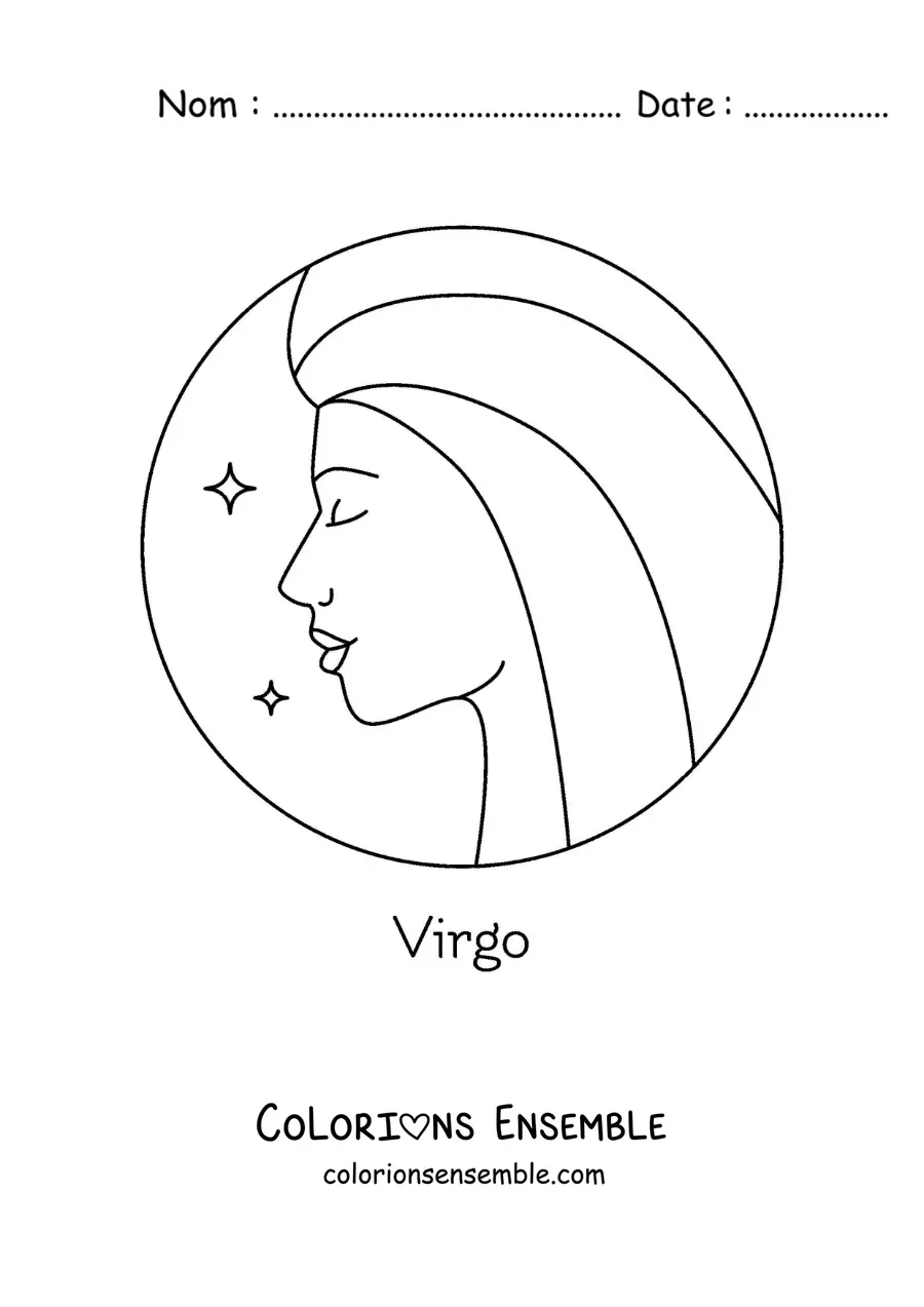 Image à colorier d’une femme de la Vierge avec le nom du signe