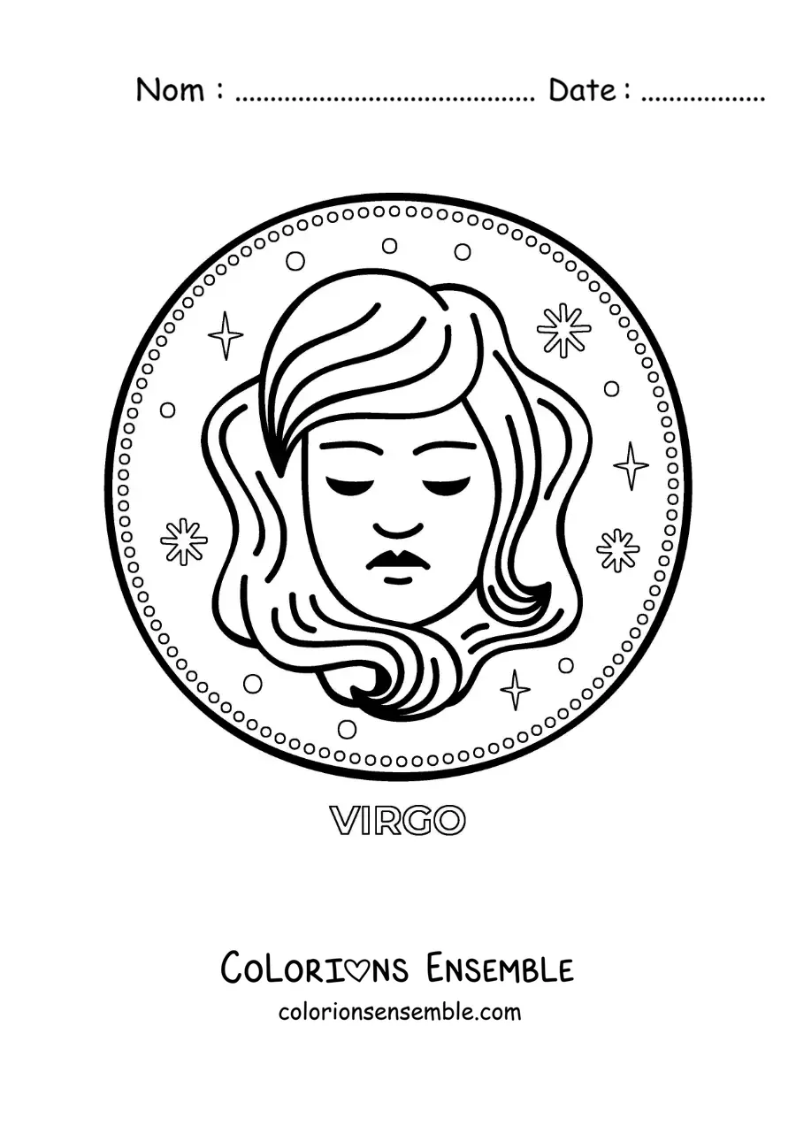 Image à colorier du signe du zodiaque Vierge avec des étoiles