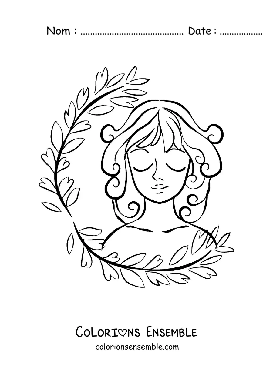 Image à colorier du signe du zodiaque Vierge avec des plantes