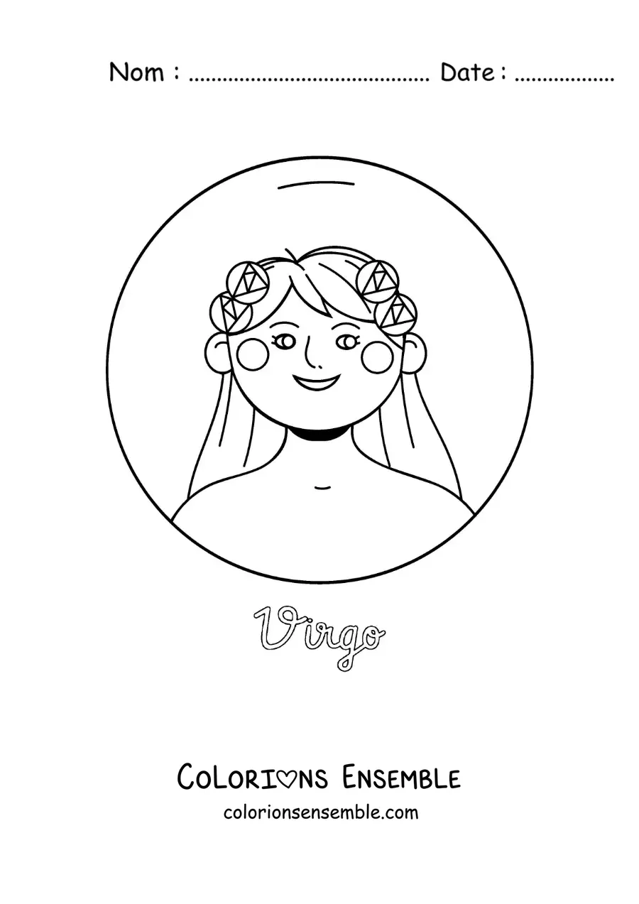 Image à colorier du signe du zodiaque Vierge avec son nom