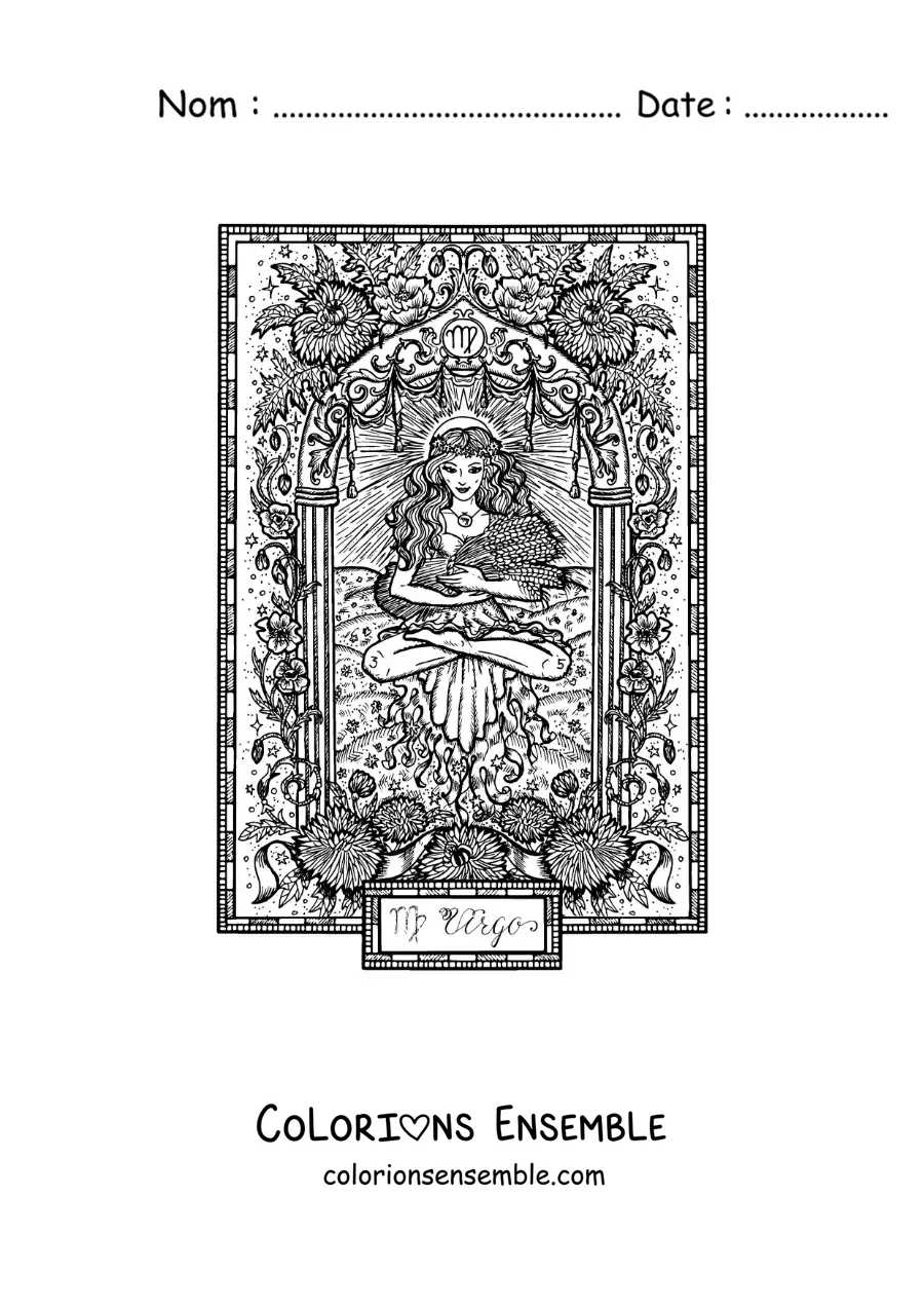 Image à colorier d’une carte du signe de la Vierge