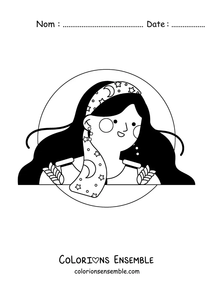 Image à colorier d’une femme animée du signe de la Vierge