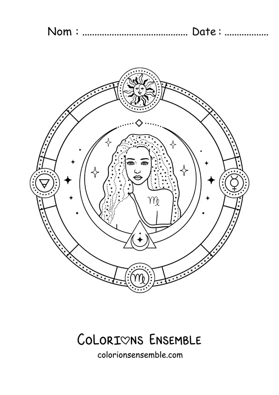 Image à colorier des symboles du signe de la Vierge
