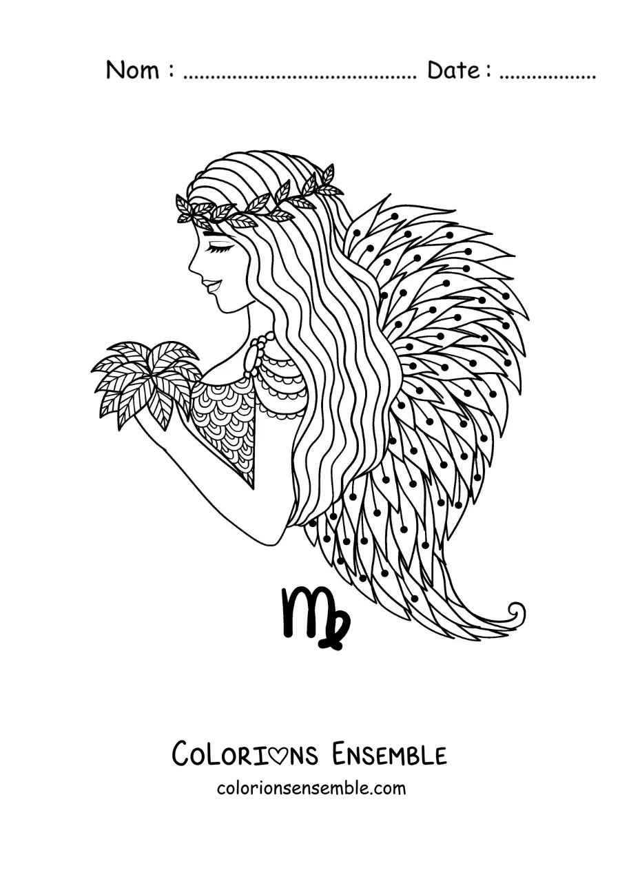 Image à colorier d’une fille ange du signe de la Vierge