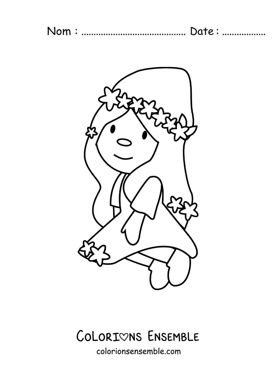 Image à colorier d’un gnome kawaii animé du signe de la Vierge