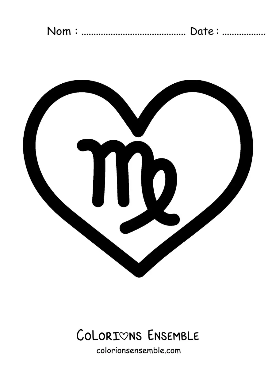 Image à colorier du symbole du signe de la Vierge dans un cœur