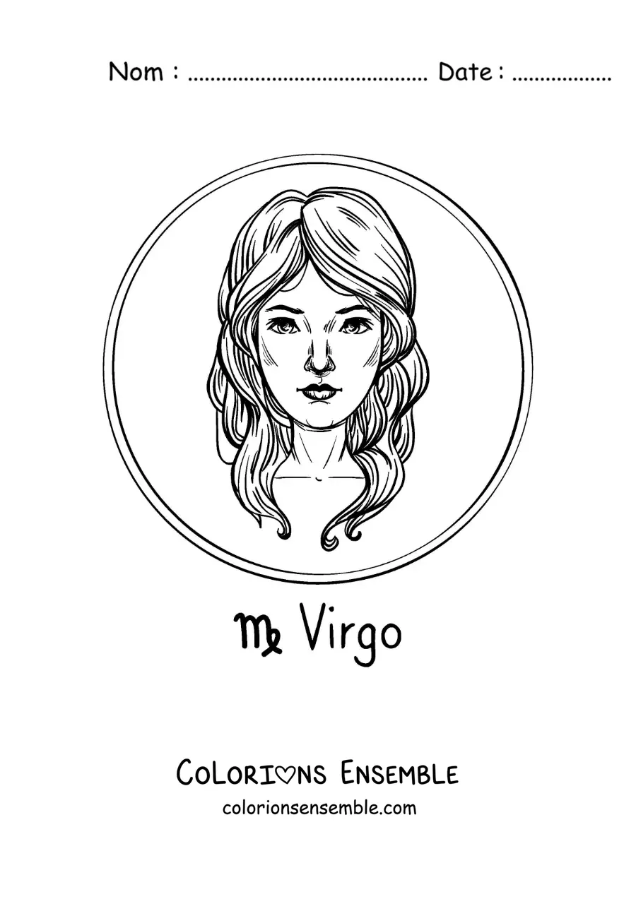 Image à colorier d’une femme réaliste avec le symbole de la Vierge