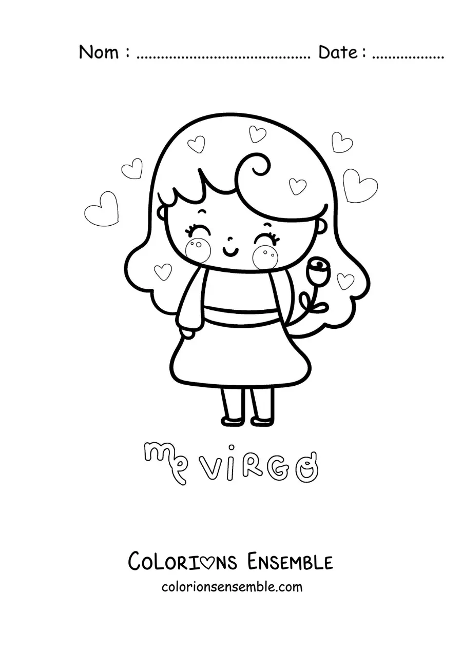 Image à colorier d’une fille kawaii avec le symbole de la Vierge