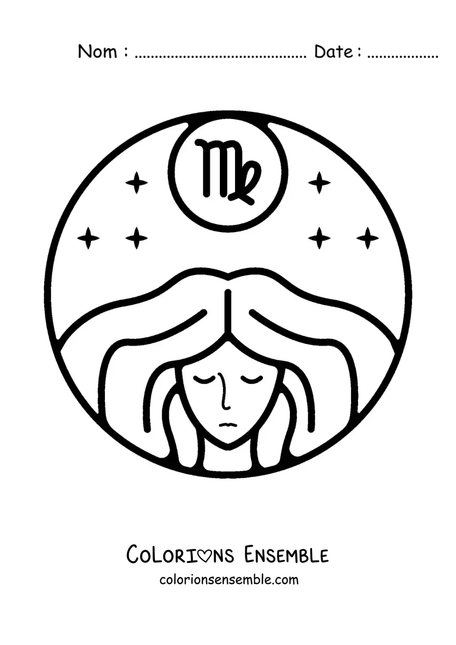 Image à colorier d’une femme avec le signe du zodiaque Vierge, facile