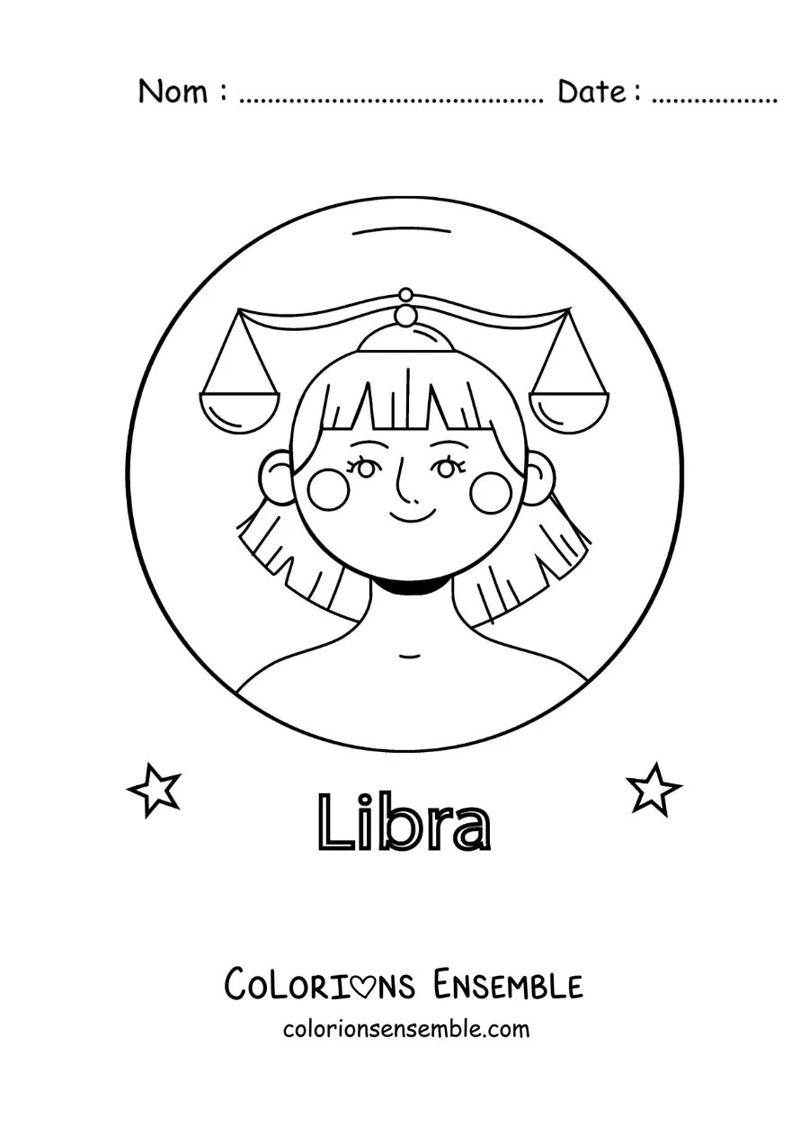 Image à colorier d’une fille animée du signe de la Balance