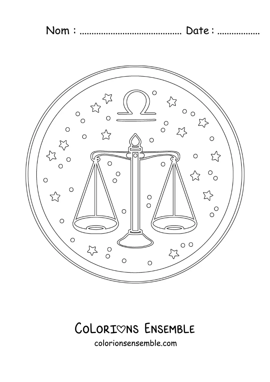 Image à colorier du signe de la Balance avec des étoiles