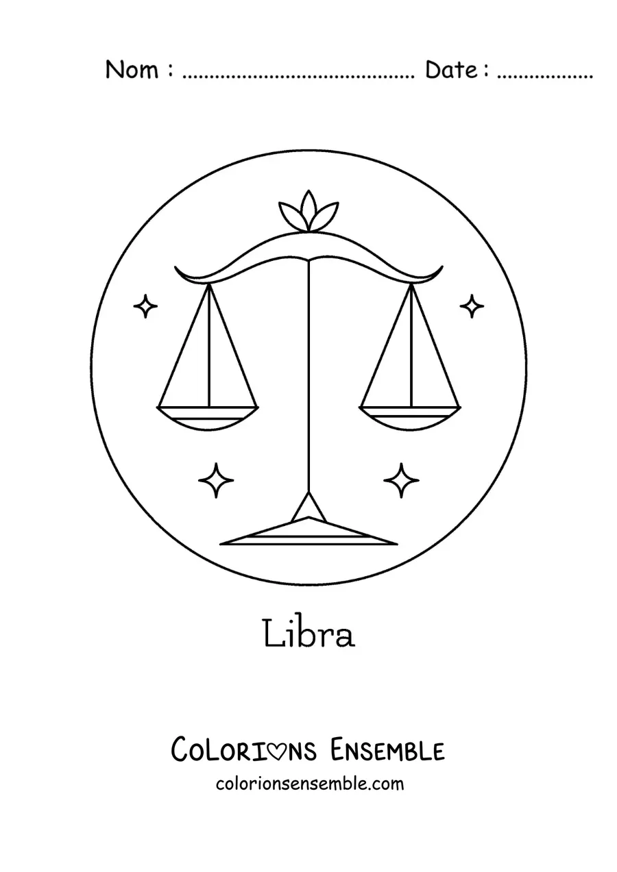 Image à colorier du signe du zodiaque Balance avec son nom