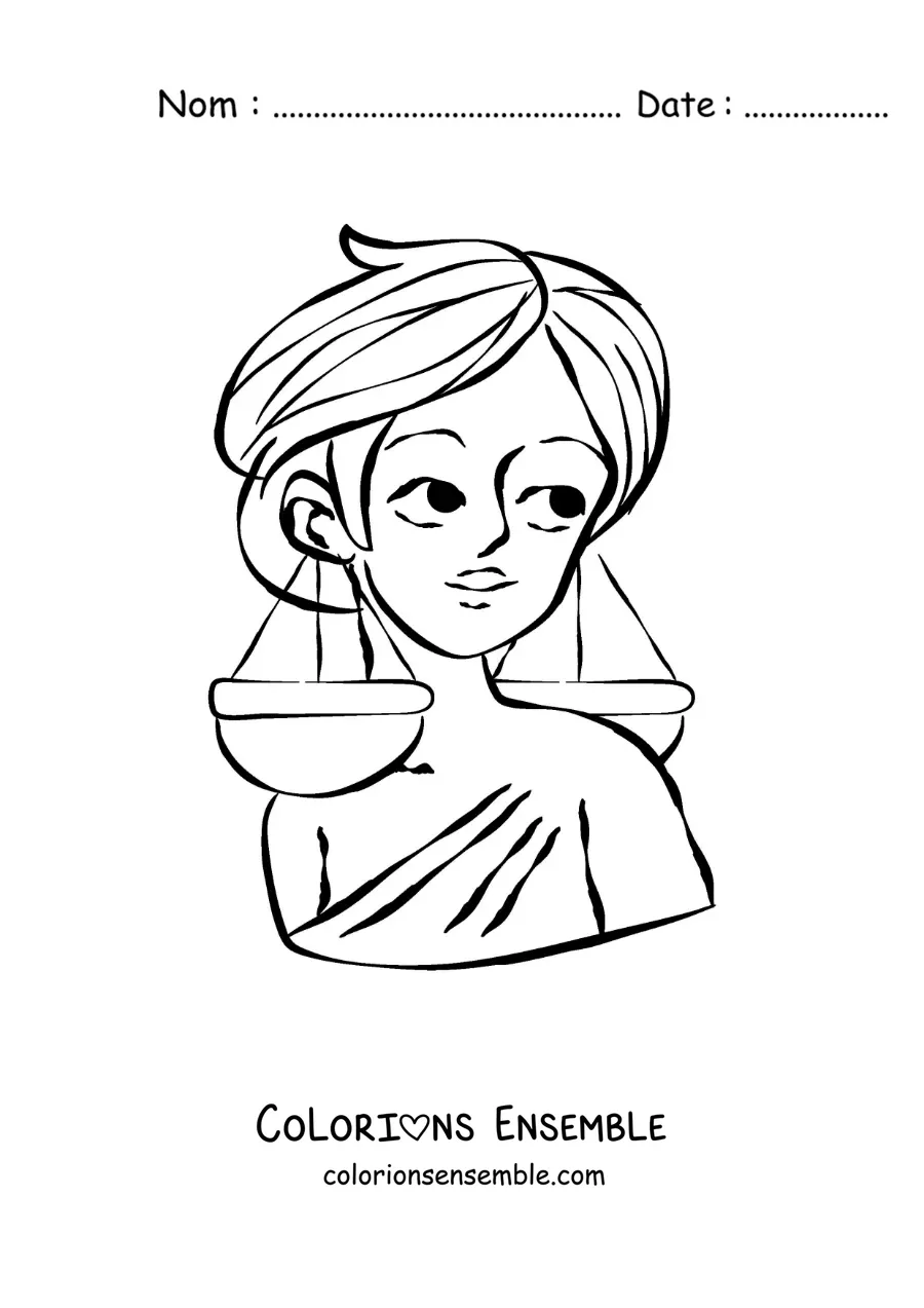 Image à colorier d’une femme animée du signe de la Balance