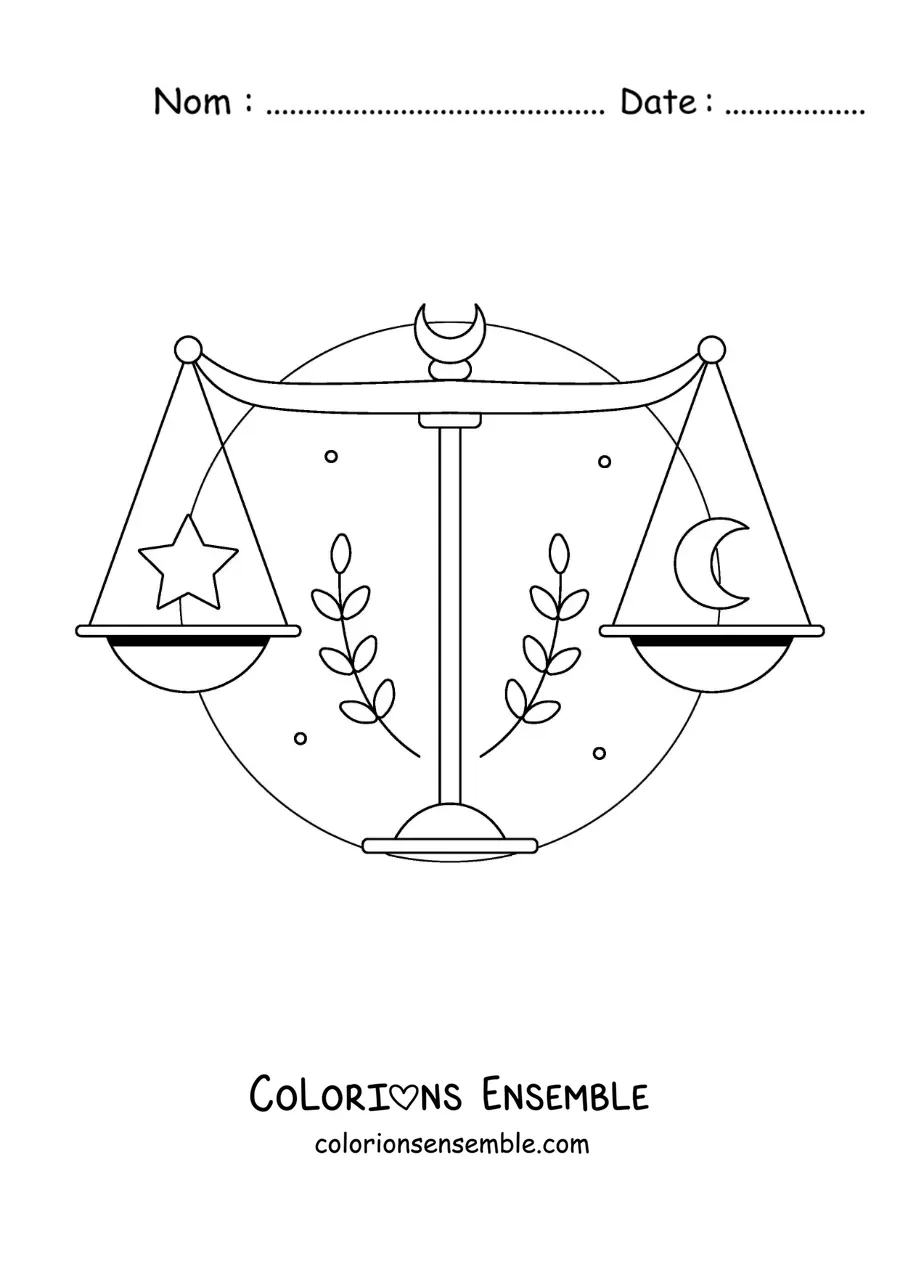 Image à colorier de la balance de la justice de la Balance avec des étoiles