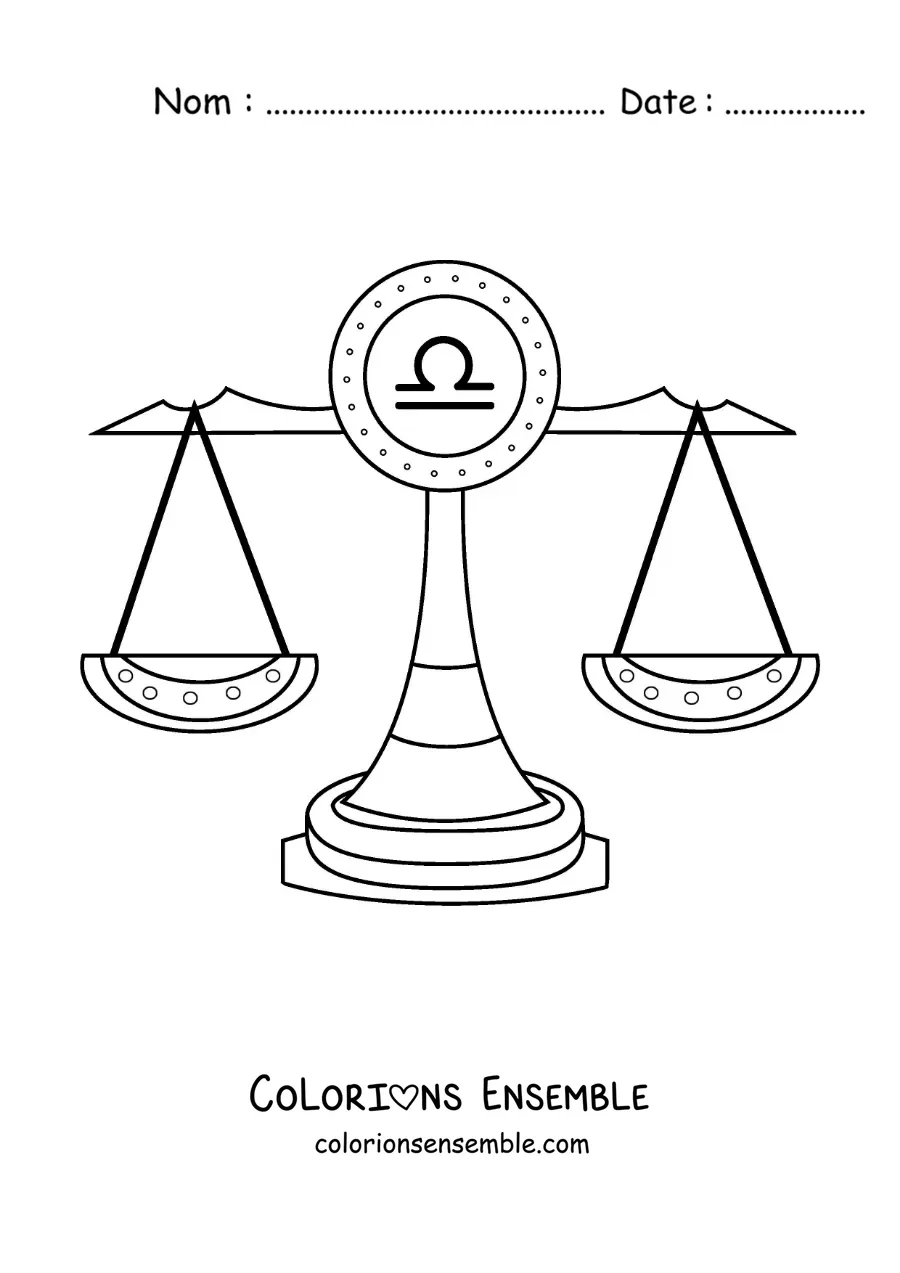 Image à colorier de la balance de la justice de la Balance avec son symbole