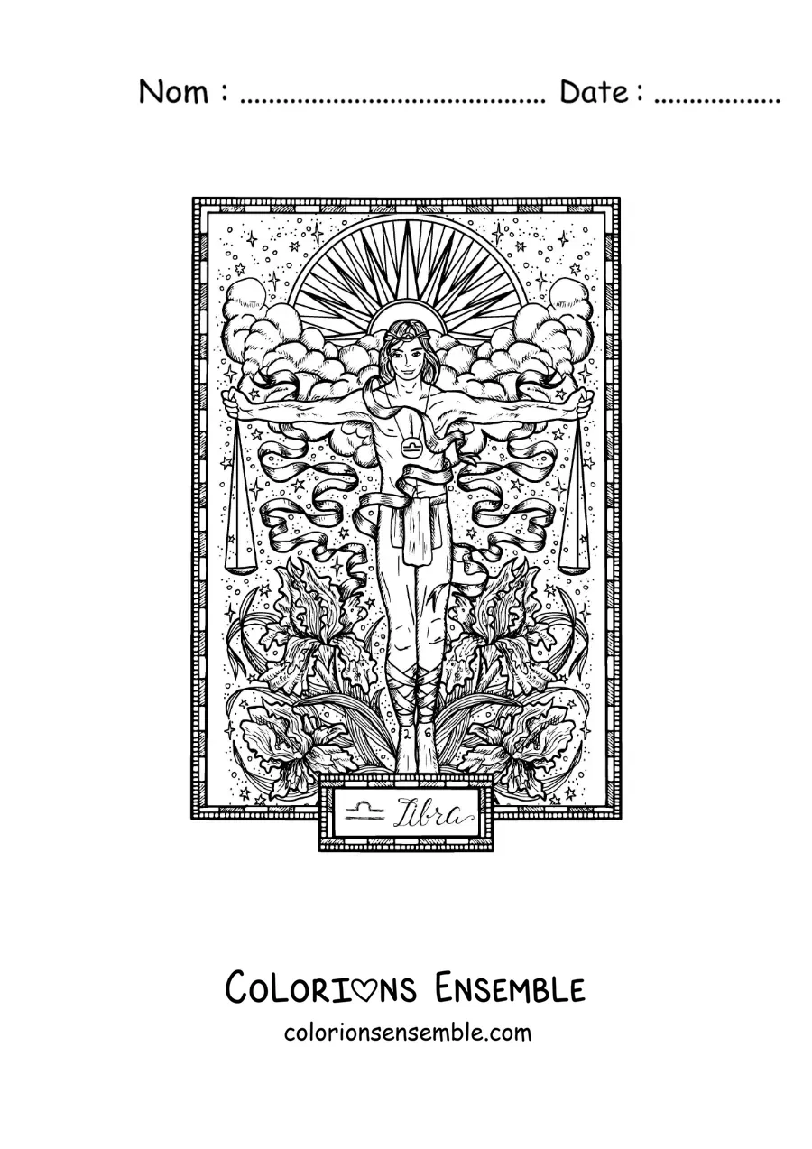 Image à colorier d’une carte du signe de la Balance